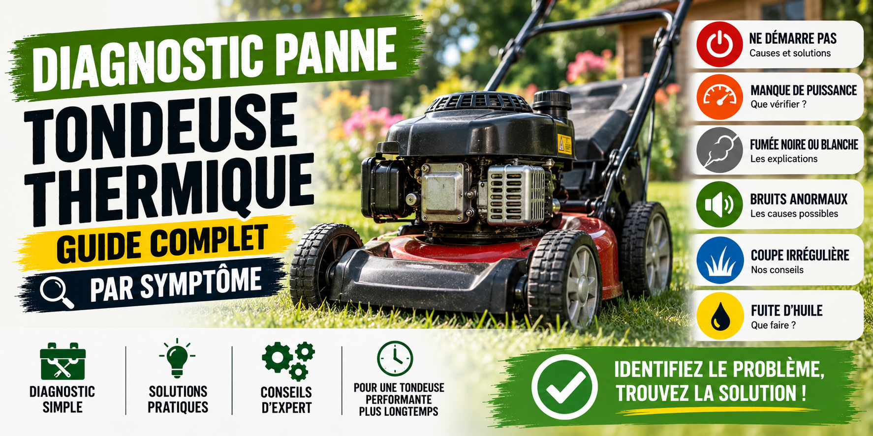 Diagnostic panne tondeuse thermique : guide complet par symptôme