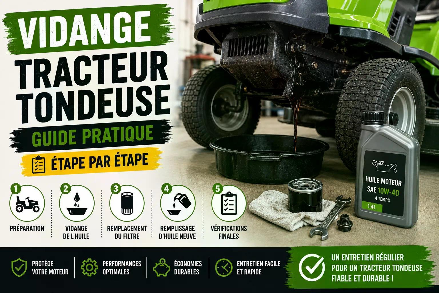Vidange tracteur tondeuse : guide pratique étape par étape
