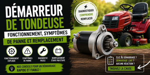 Démarreur de tondeuse : fonctionnement, symptômes de panne et remplacement