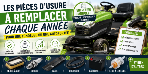 Les pièces d'usure à remplacer chaque année sur une tondeuse ou une autoportée