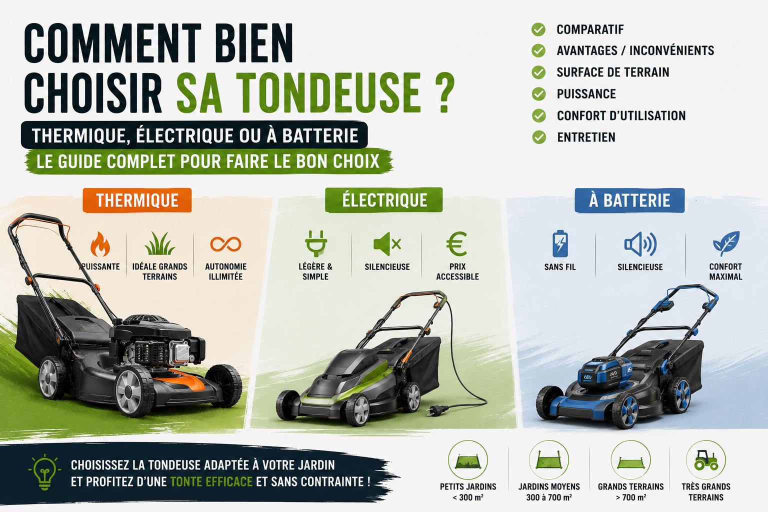 Comment bien choisir sa tondeuse : thermique, électrique ou à batterie ?