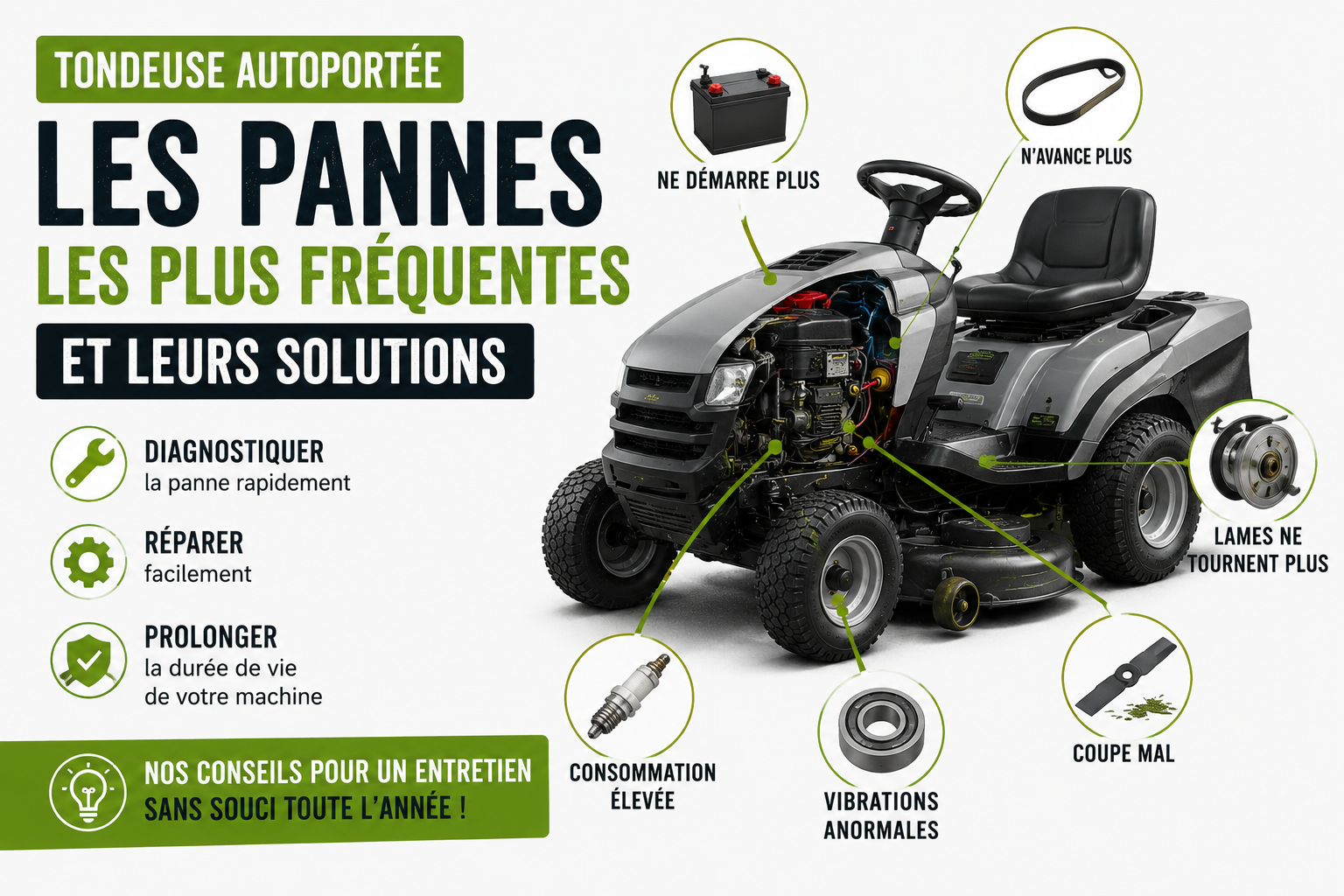 Tondeuse autoportée : les pannes les plus fréquentes et leurs solutions