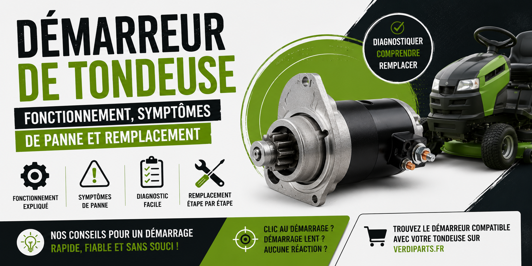 Démarreur de tondeuse : fonctionnement, symptômes de panne et remplacement
