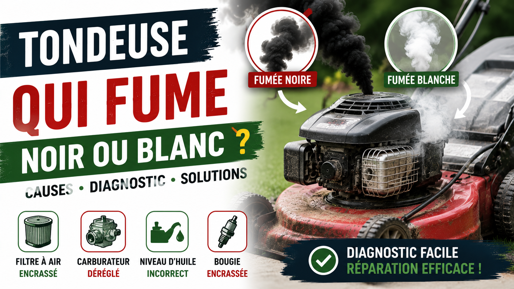 Comment réparer une tondeuse qui fume noir ou blanc ?